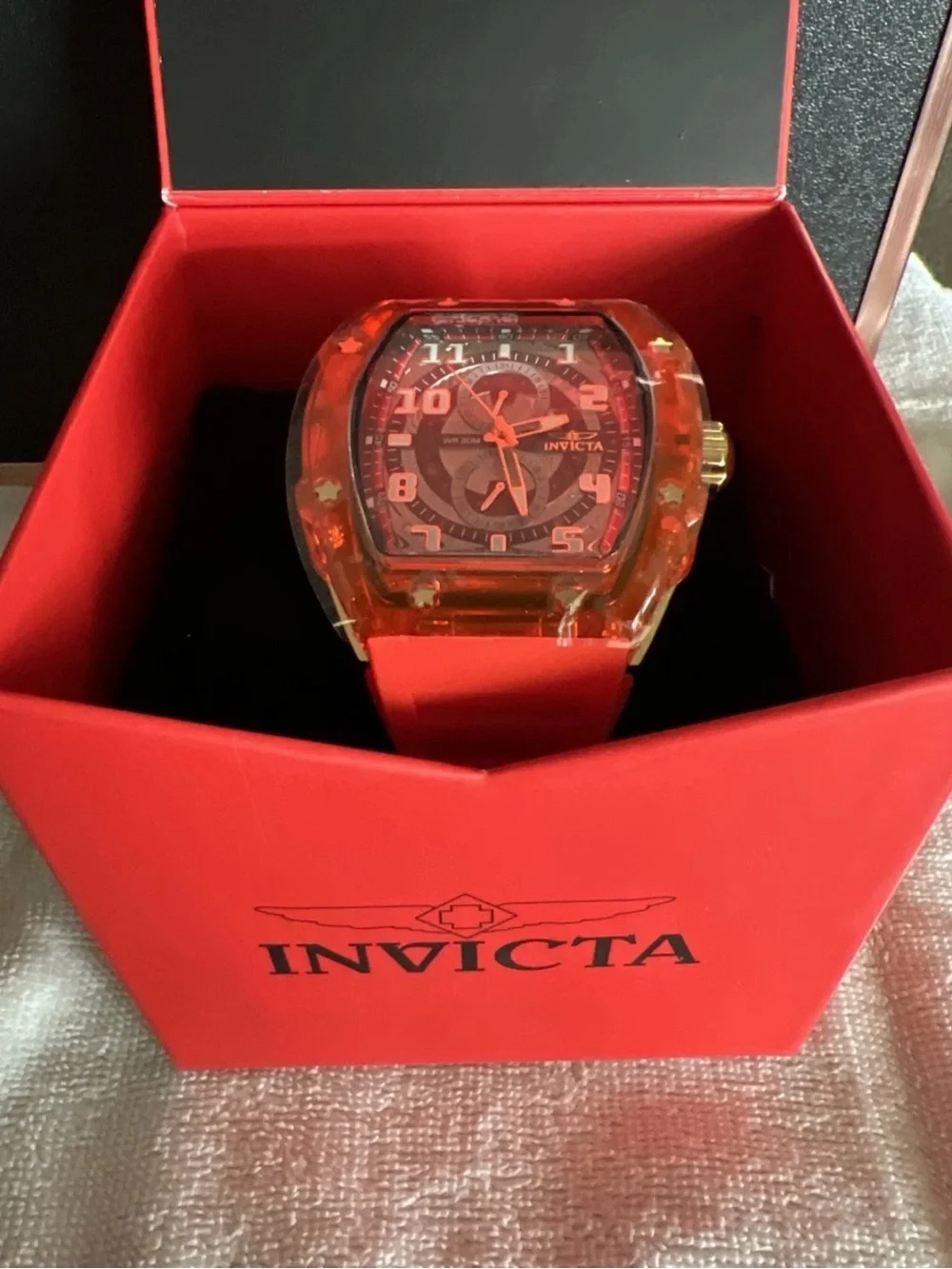 Invicta Red and Gold Sport Chronograph Silicone Strap Watch